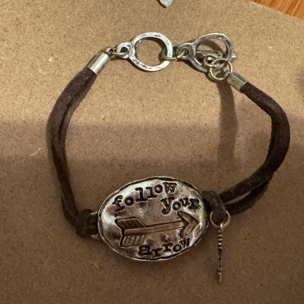 Follow Your Arrow Brown Suede Bracelet with Silver Accent